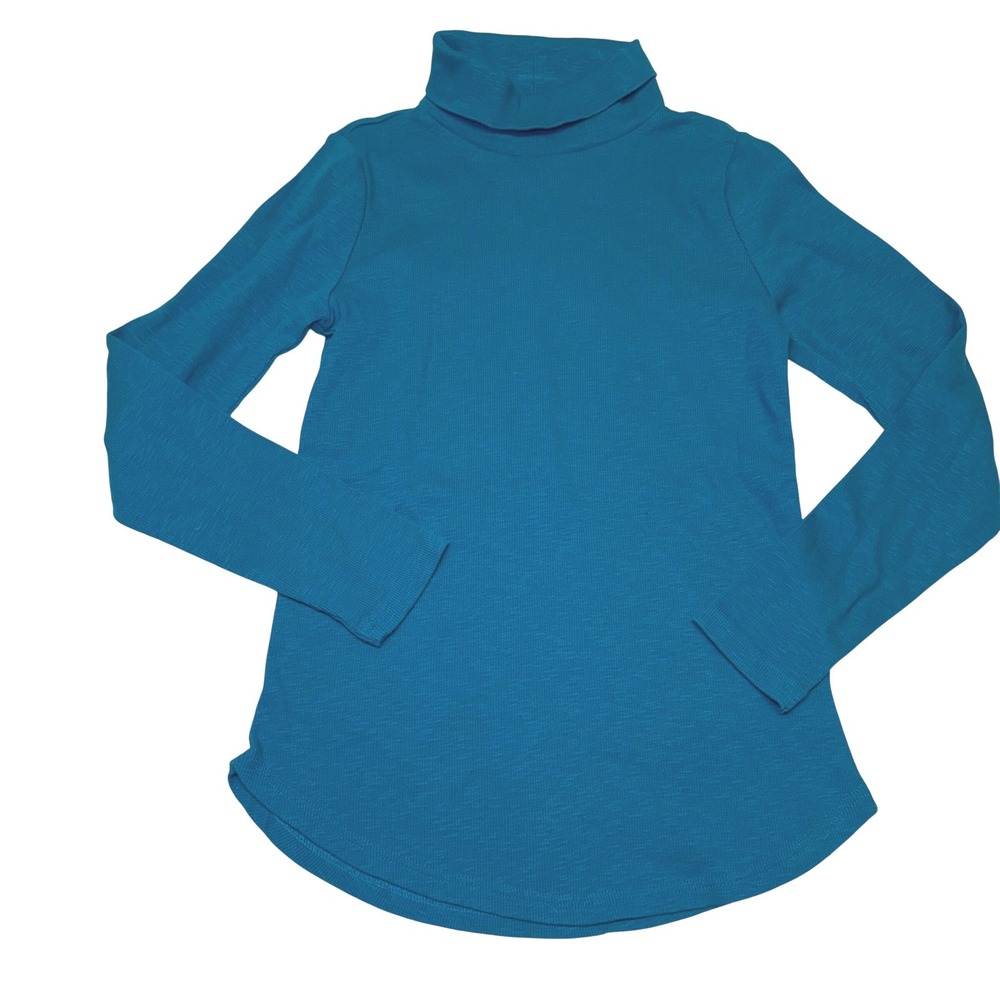 Duluth Trading Co Womens Teal Blue‎ Ribbed Cowl Neck Long Sleeve Top Small